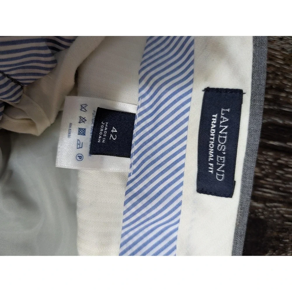 Lands' End Dress Pants Mens 42 Gray Traditional Fit Wool Lined Slacks Business‎